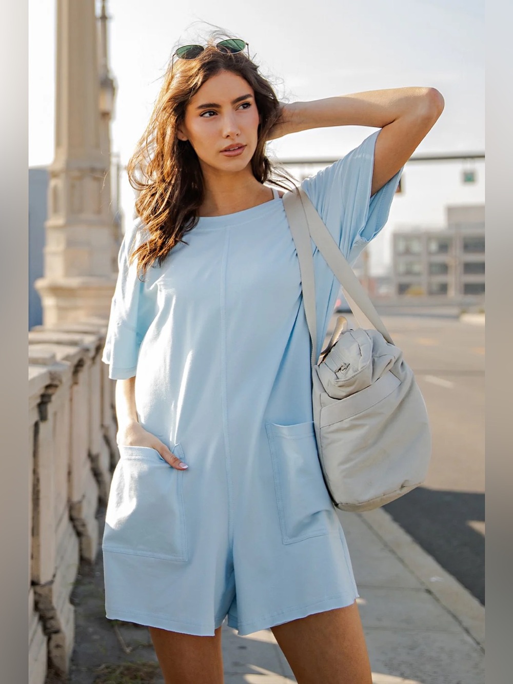 🆕 HEYSON Light Blue Short Sleeve Onesie Hot Shot Romper NWT SZ LG